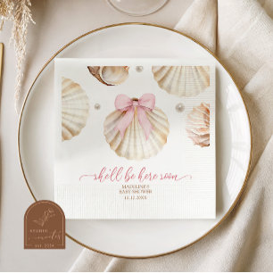 Girl Pink Bow Shell Baby Shower Paper Napkins