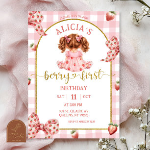 Girl Pink Bow strawberry berry sweet invitation
