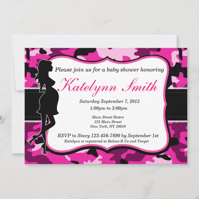 Girl Pink Camouflage Baby Shower Invitation (Front)