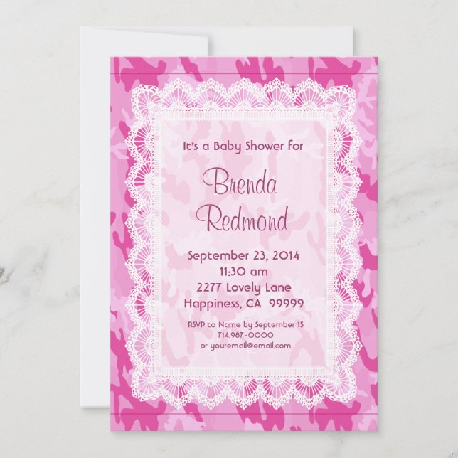 GIRL Pink Camouflage Lace  Baby Shower V10 Invitation (Front)