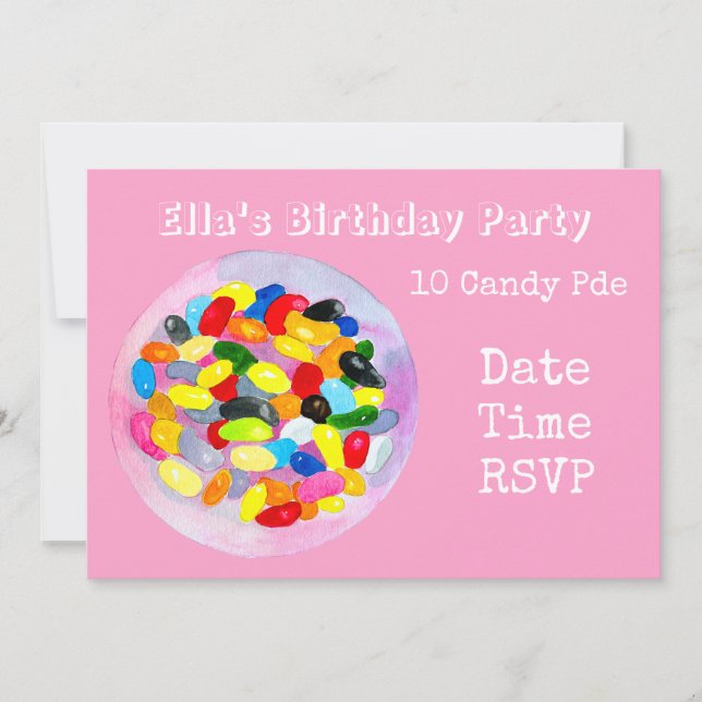 Girl pink candy birthday party invitation (Front)