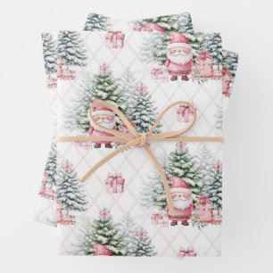 Girl Pink Christmas Santa Presents Wrapping Paper Sheet