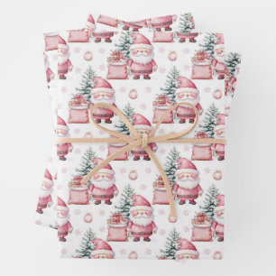 Girl Pink Christmas Santa Presents Wrapping Paper Sheet