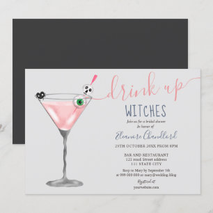 Girl pink cocktail witches Halloween bridal shower Invitation