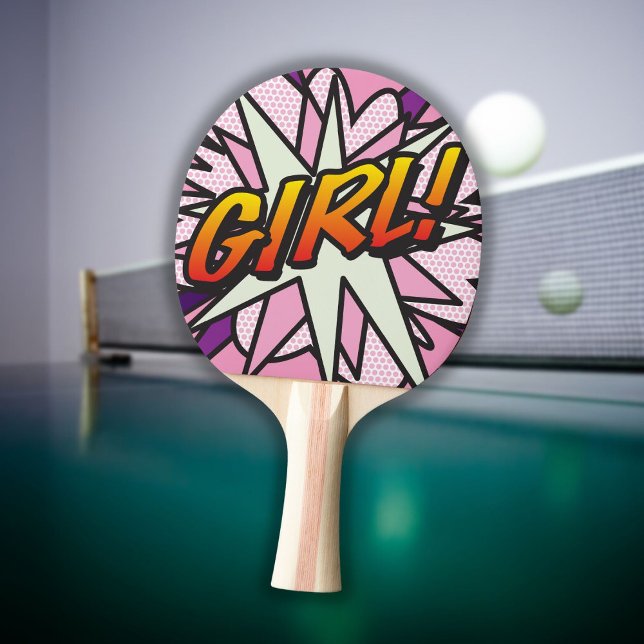 Girl Pink Cool Modern Comic Book Ping Pong Paddle (Creator Uploaded)