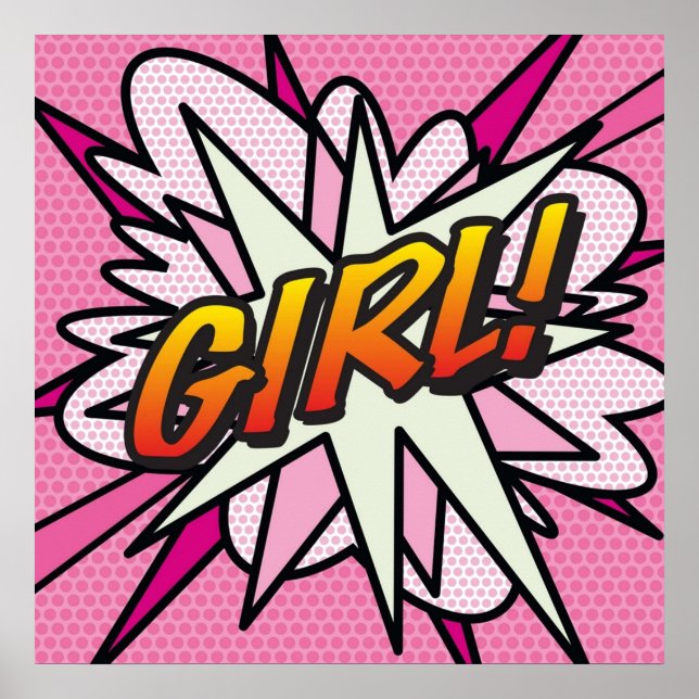 GIRL Pink Cute Comic Book Fun Superhero Graphic Poster (Front)