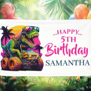 GIRL PINK Dino Jurassic Banner