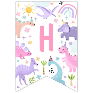 Girl Pink Dinosaur Birthday Party Party  Bunting
