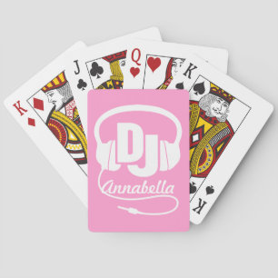 Girl pink DJ add your name music playing cards