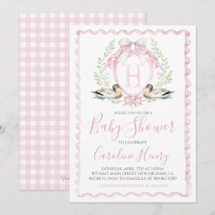 Girl Pink Duck Baby Shower Gingham Pink Invitation