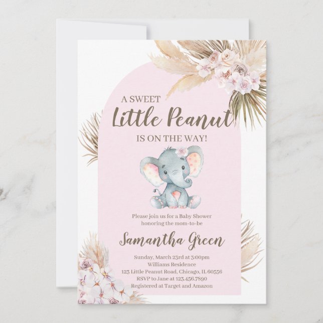 Girl Pink Elephant Baby Shower Invitation (Front)