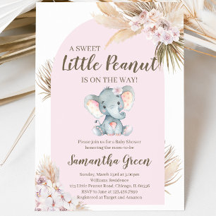 Girl Pink Elephant Baby Shower Invitation