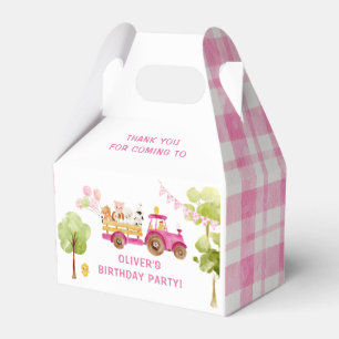 Girl pink Farm animals birthday party Favour Box
