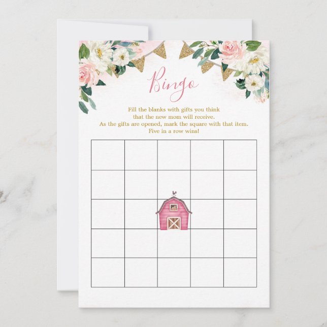 Girl Pink Farm Baby Shower Bingo Game Invitation (Front)