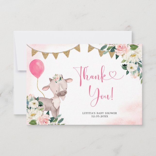 Girl Pink Farm Baby Shower Thank You Card (Front)