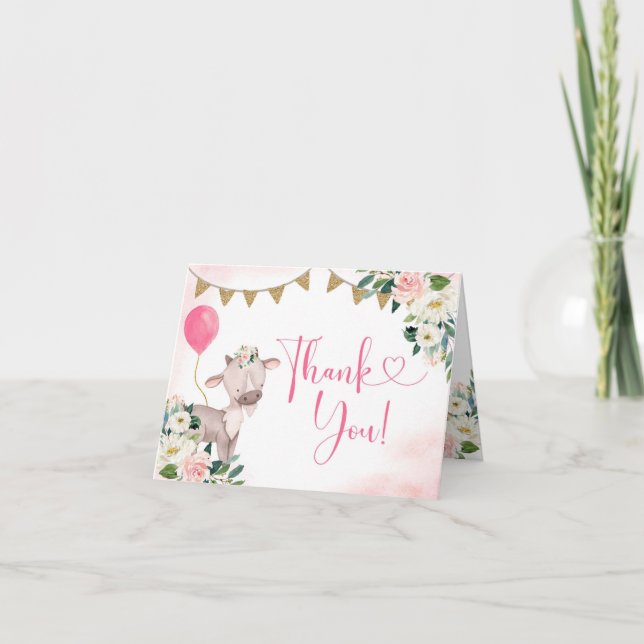 Girl Pink Farm Baby Shower Thank You Card (Front)