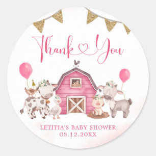 Girl Pink Farm Baby Shower Thank You Sticker