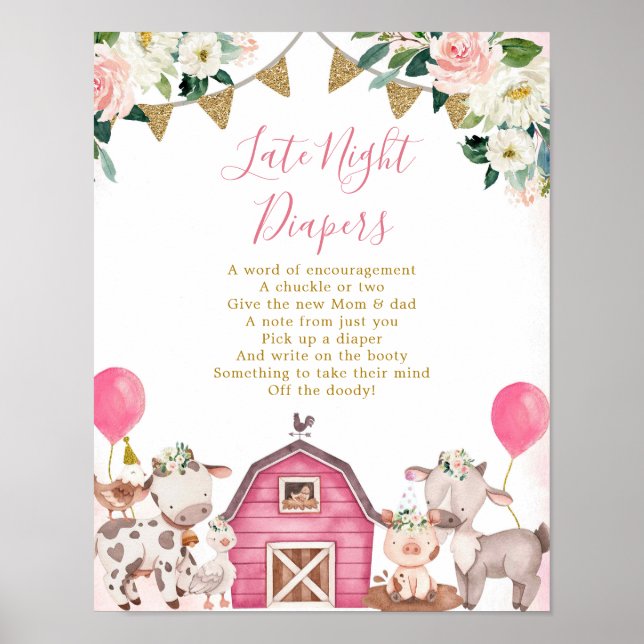 Girl Pink Farm Late Night Diaper Poster (Front)