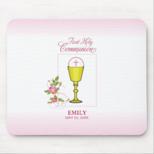 Girl Pink First Holy Communion, Chalice, Host, Ros Mouse Mat