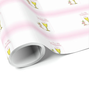 Girl Pink First Holy Communion, Chalice, Host, Ros Wrapping Paper