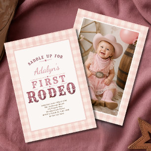 Girl Pink First Rodeo Photo 1st Birthday Invitation