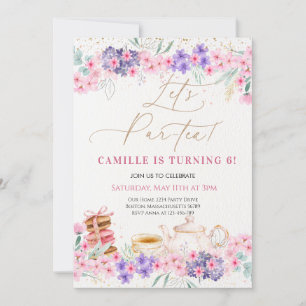 Girl Pink Floral Tea Party Birthday Invitation