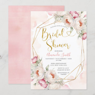 Girl Pink Flowers Bridal Shower Greenery  Invitation