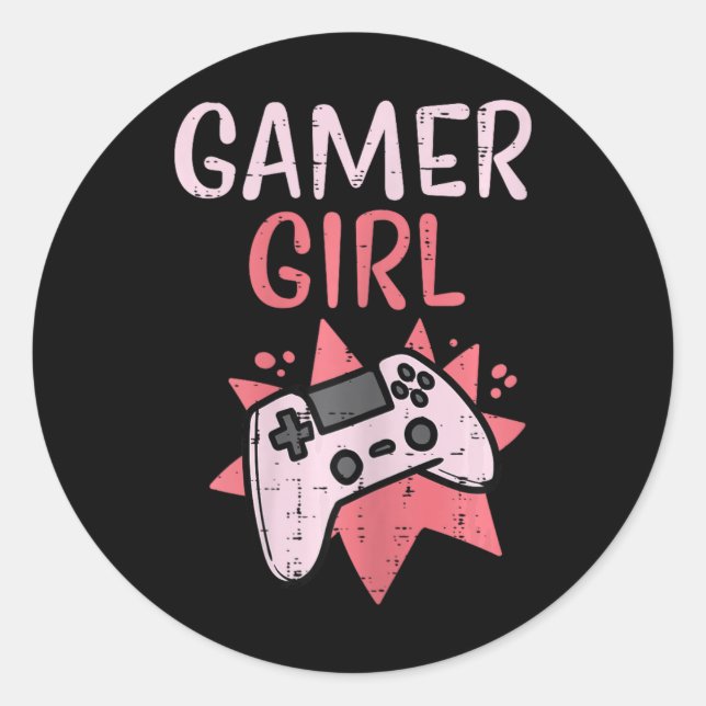 Girl Pink Game Controller Cute Video Gaming Women  Classic Round Sticker (Front)