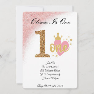 Girl pink glitter princess birthday invitation