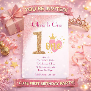 Girl pink glitter princess birthday  invitation