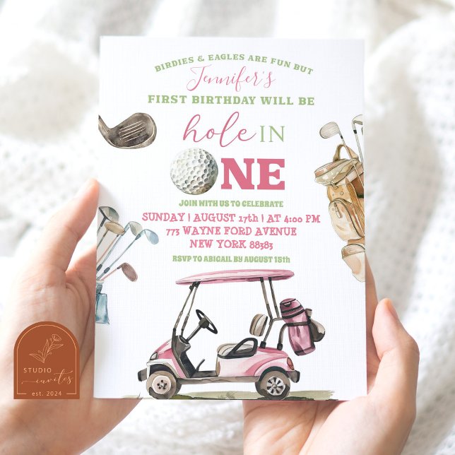 Girl Pink Golf Cart Outdoor Birthday Invitation (Creator Uploaded)