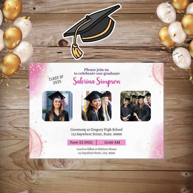Girl Pink Graduation Invitation  (Creator Uploaded)