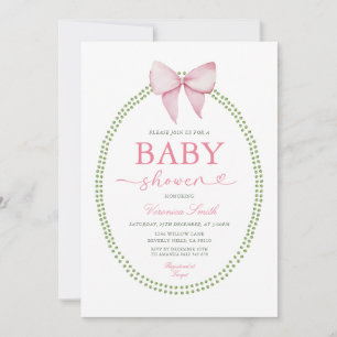 Girl Pink Grandmillenial Baby Shower Greenery Invitation