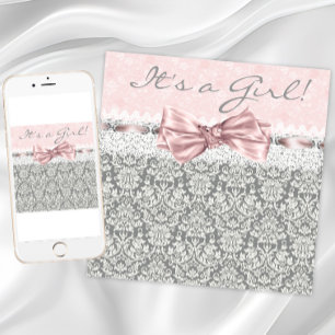 Girl Pink Grey Baby Shower Invitation