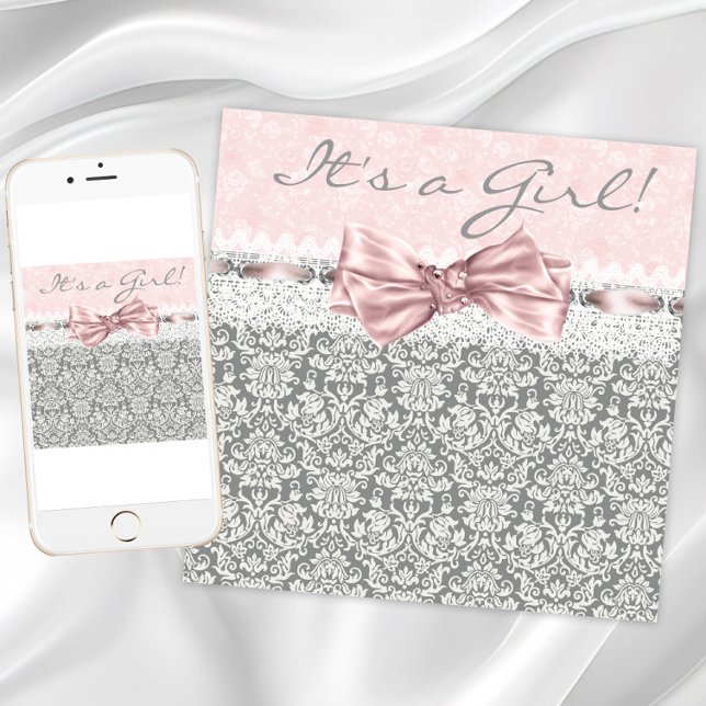 Girl Pink Grey Baby Shower Invitation (Pink and gray baby shower invitations. Instant download and printed invitations available.)