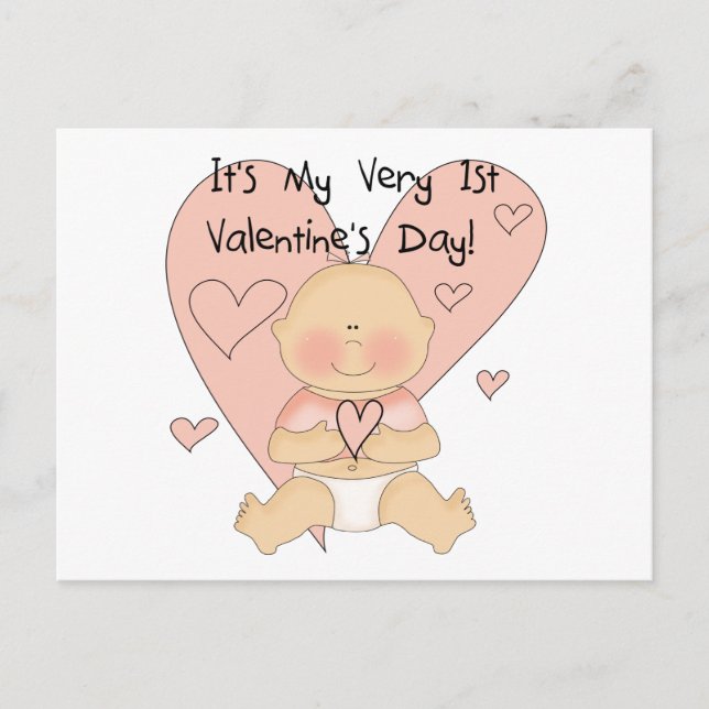 Girl Pink Hearts 1st Valentines Tshirts Holiday Postcard (Front)