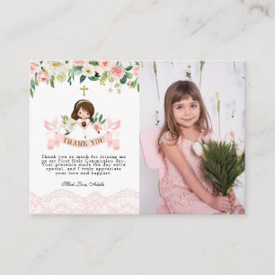 Girl Pink Holy Communion thank you card with photo