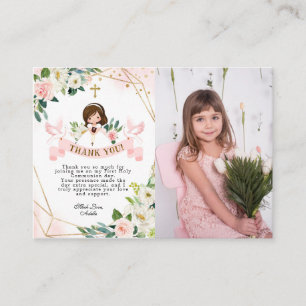 Girl Pink Holy Communion thank you card with photo