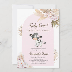 Girl Pink Holy Cow Baby Shower Invitation