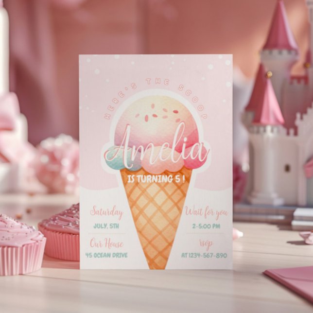 Girl Pink Ice Cream Birthday Invitation (Creator Uploaded)