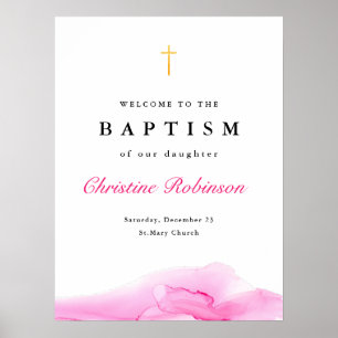 Girl Pink Ink Christening Baptism Welcome Poster