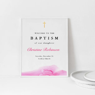 Girl Pink Ink Christening Baptism Welcome Poster