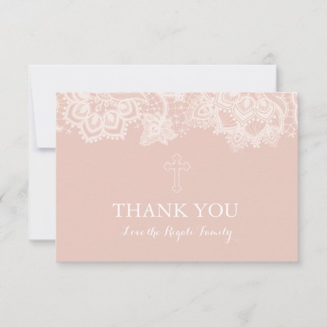 Girl Pink Lace Religious Thank You Card (Front)