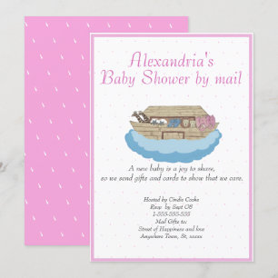 Girl Pink Noah Ark Baby Shower by mail Invitation