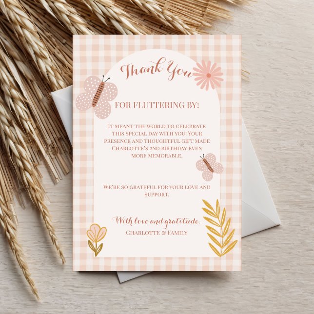 Girl Pink Pastel Wildflowers & Butterfly Thank You Card (Creator Uploaded)