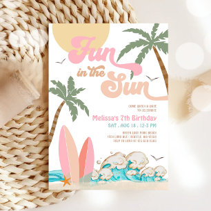 Girl Pink Peach Fun In The Sun Birthday Party Invitation