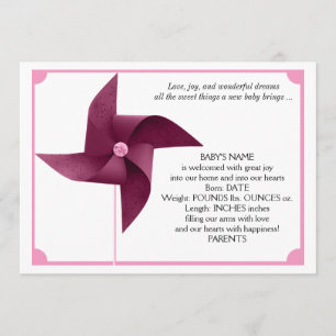 Girl Pink Pinwheel Baby Announcement
