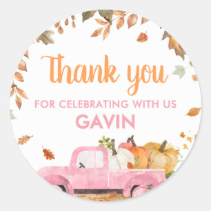 Girl Pink Pumpkin Truck Fall Birthday Classic Round Sticker