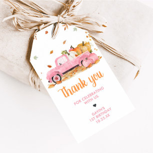 Girl Pink Pumpkin Truck Fall Birthday Favour Tags