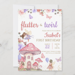 Girl Pink Purple Floral Fairy Birthday Invitation